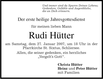 Traueranzeigen von Rudi Hütter trauer merkur de