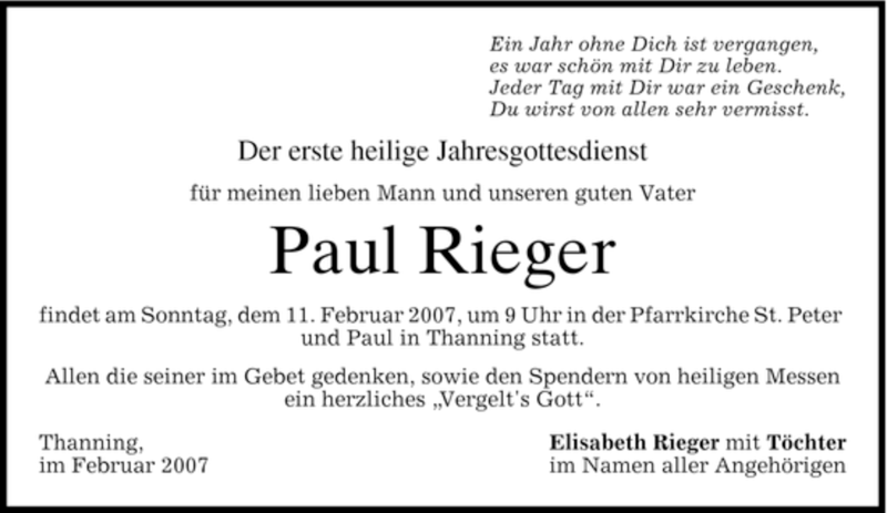 Traueranzeigen Von Paul Rieger Trauer Merkur De