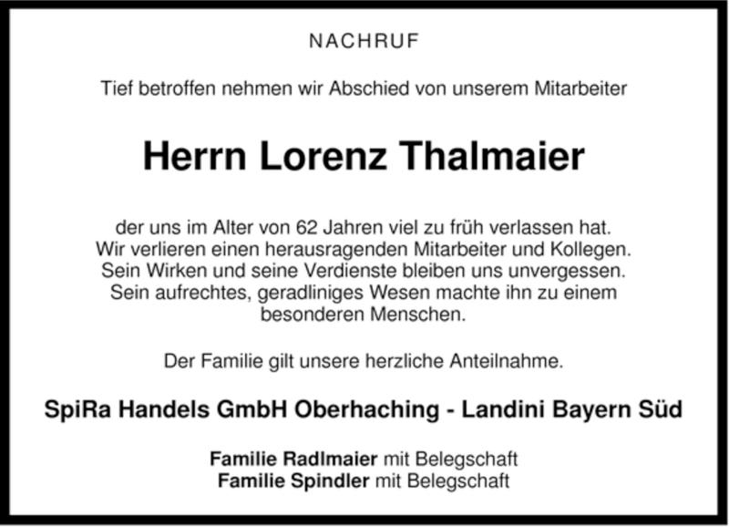 Traueranzeigen Von Lorenz Thalmaier Trauer Merkur De