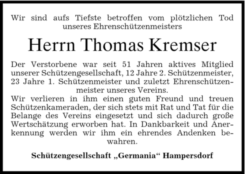 Traueranzeigen Von Thomas Kremser Trauer Merkur De