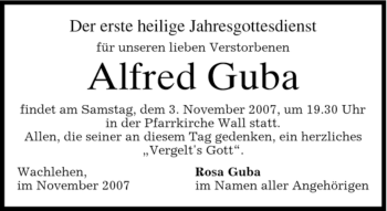 Traueranzeigen Von Alfred Guba Trauer Merkur De