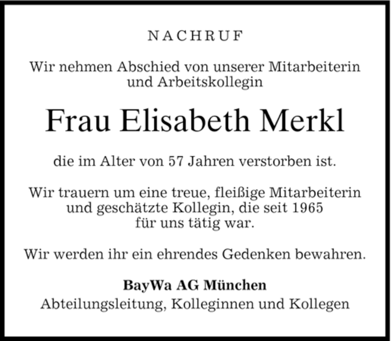 Traueranzeigen Von Elisabeth Merkl Trauer Merkur De