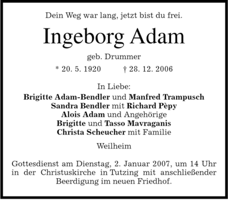 Traueranzeigen Von Ingeborg Adam Trauer Merkur De