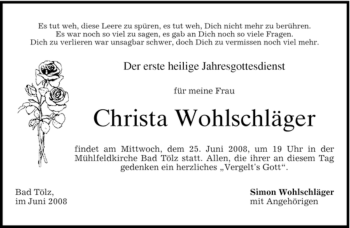 Traueranzeigen Von Christa Wohlschl Ger Trauer Merkur De