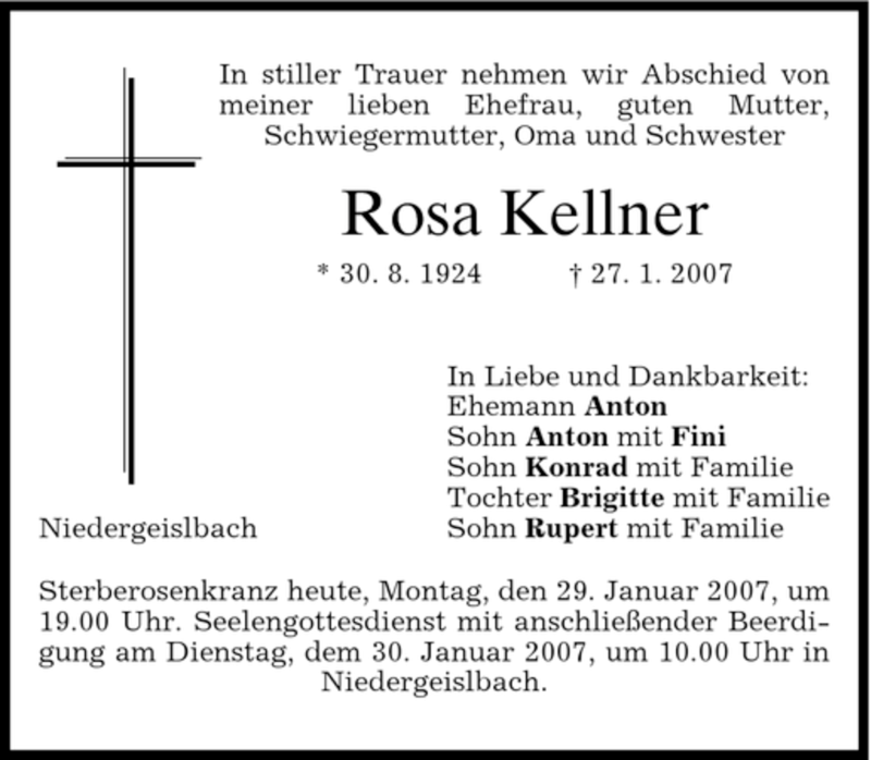 Traueranzeigen Von Rosa Kellner Trauer Merkur De