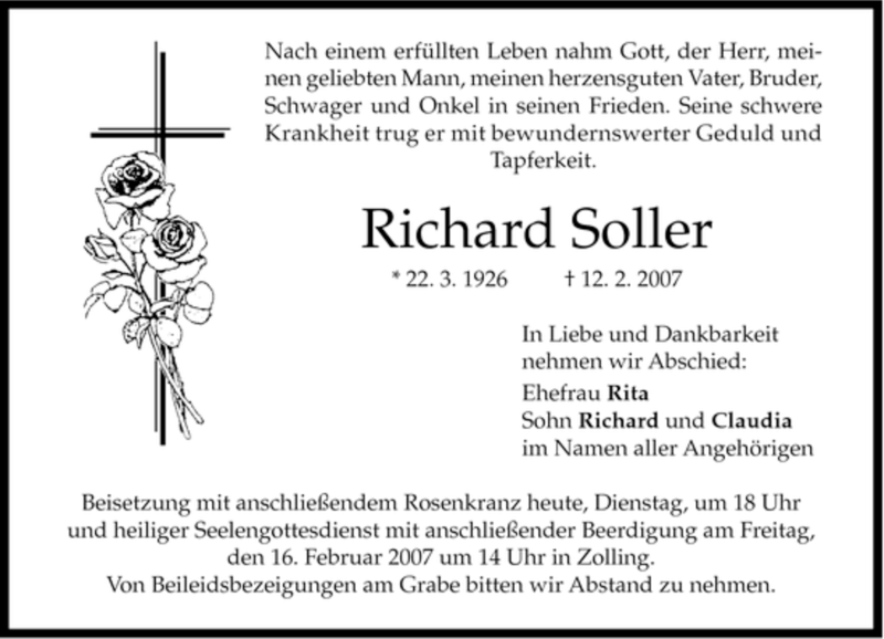 Traueranzeigen Von Richard Soller Trauer Merkur De