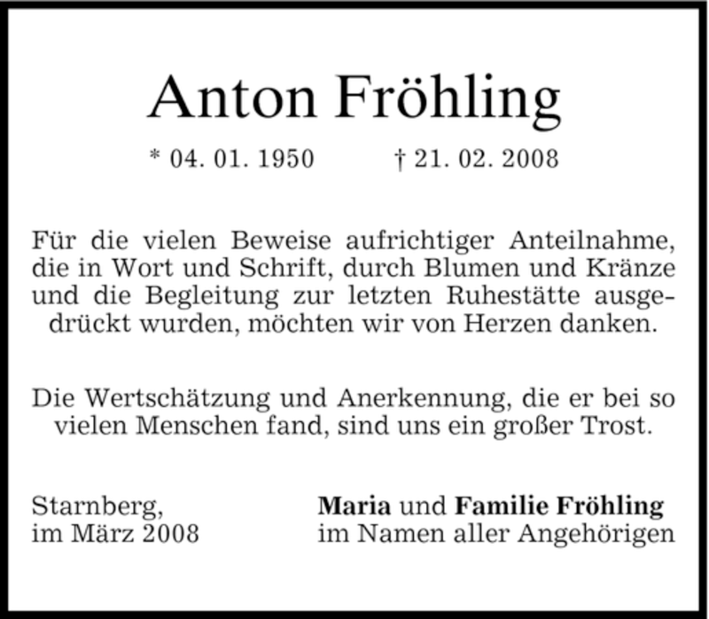 Traueranzeigen Von Anton Fr Hling Trauer Merkur De