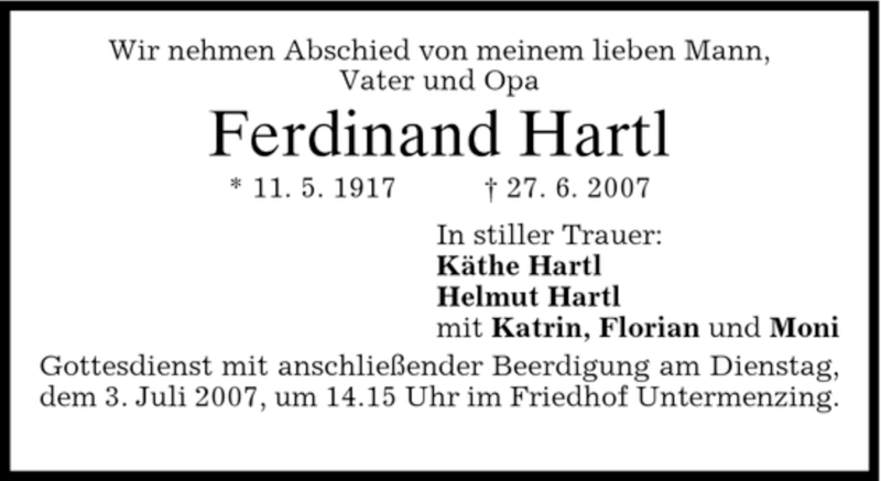 Traueranzeigen Von Ferdinand Hartl Trauer Merkur De