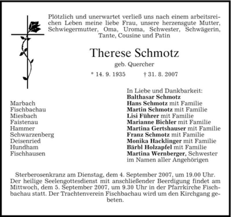 Traueranzeigen Von Therese Schmotz Trauer Merkur De