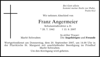 Traueranzeigen Von Franz Angermeier Trauer Merkur De