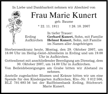 Traueranzeigen Von Marie Kunert Trauer Merkur De