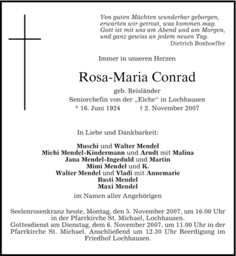 Traueranzeigen Von Rosa Maria Conrad Trauer Merkur De