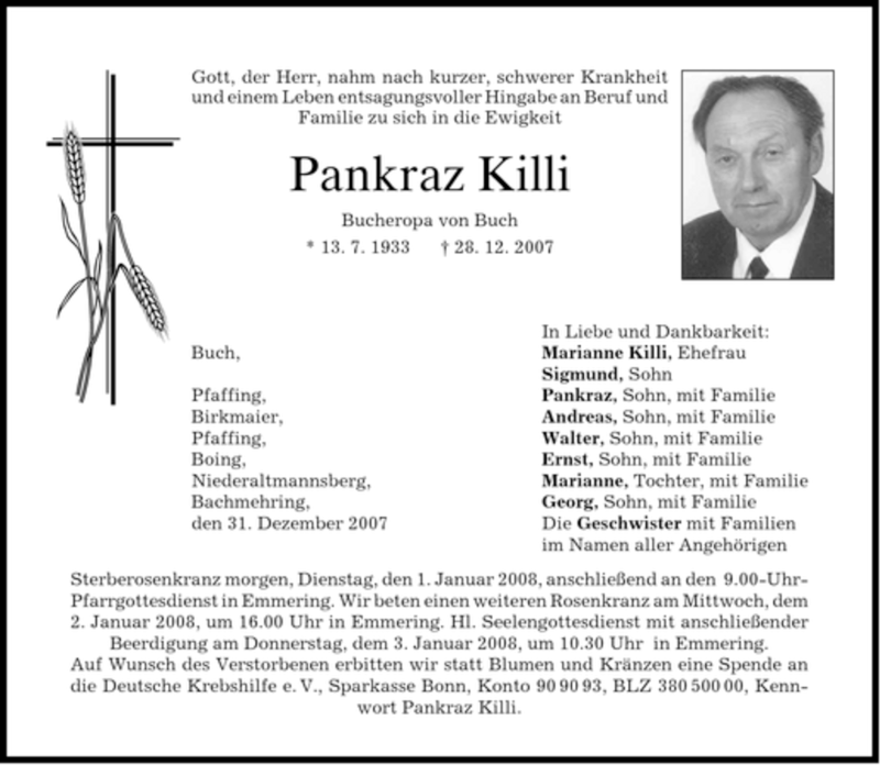 Traueranzeigen Von Pankraz Killi Trauer Merkur De