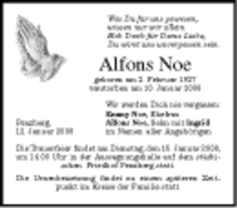 Traueranzeigen Von Alfons Noe Trauer Merkur De