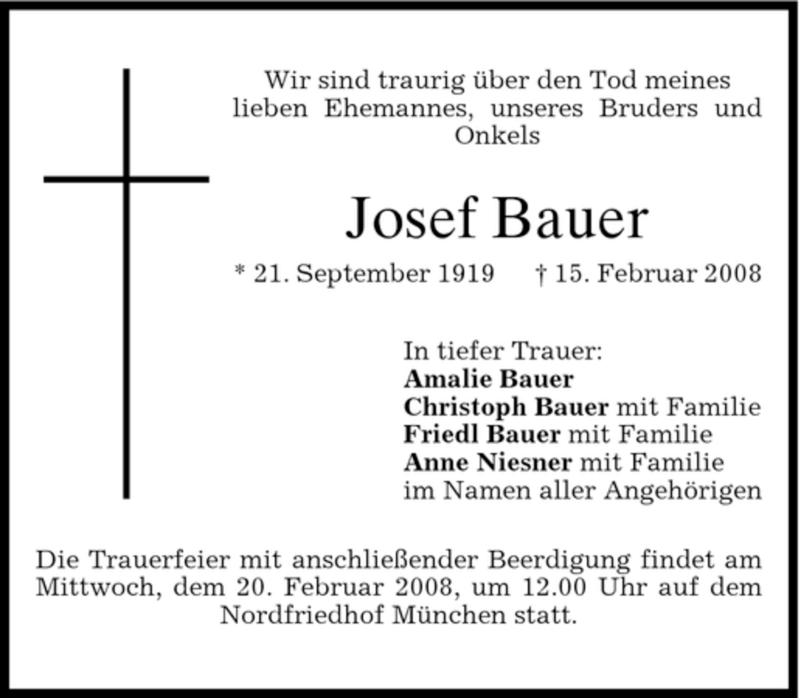 Traueranzeigen Von Josef Bauer Trauer Merkur De