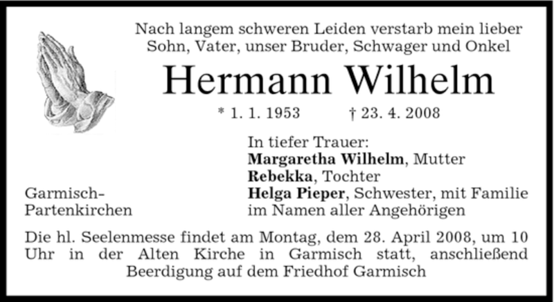 Traueranzeigen Von Hermann Wilhelm Trauer Merkur De