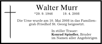 Traueranzeigen Von Walter Murr Trauer Merkur De