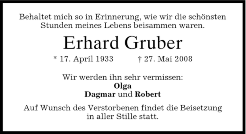 Traueranzeigen Von Erhard Gruber Trauer Merkur De