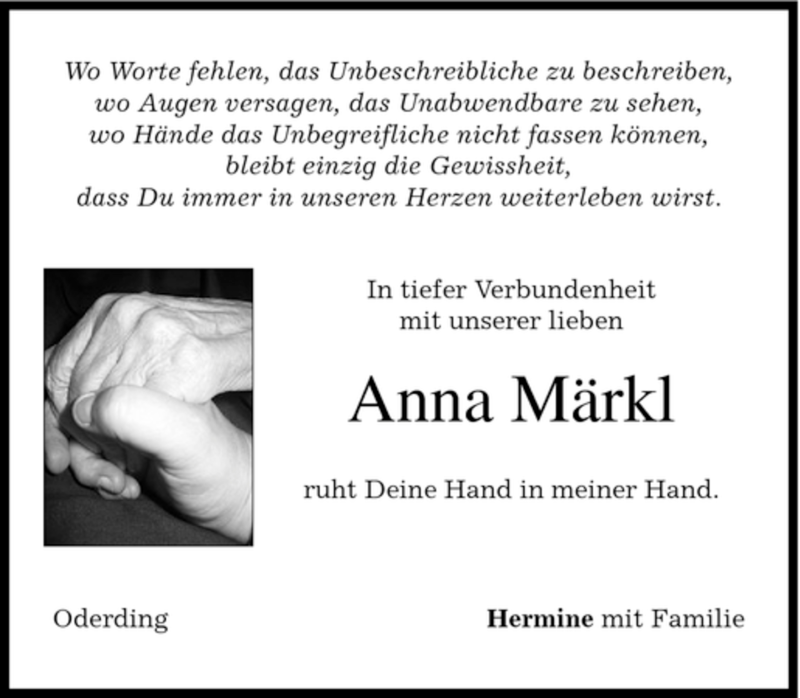 Traueranzeigen von Anna Märkl trauer merkur de