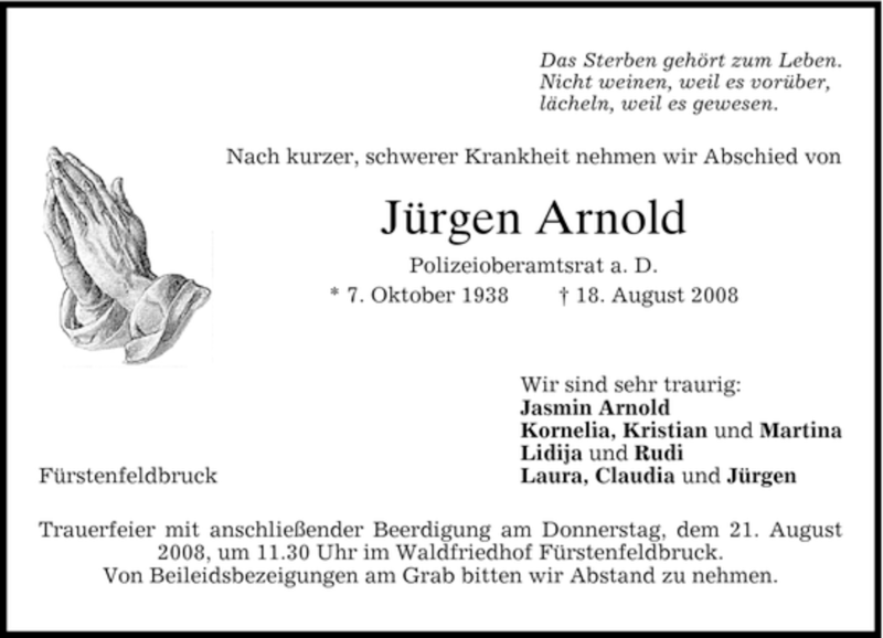 Traueranzeigen Von J Rgen Arnold Trauer Merkur De