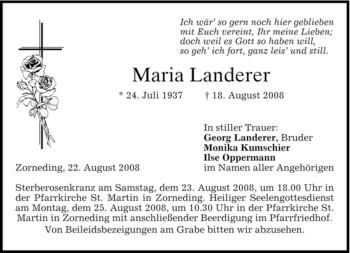 Traueranzeigen Von Maria Landerer Trauer Merkur De