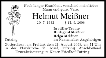 Traueranzeigen von Helmut Meißner trauer merkur de