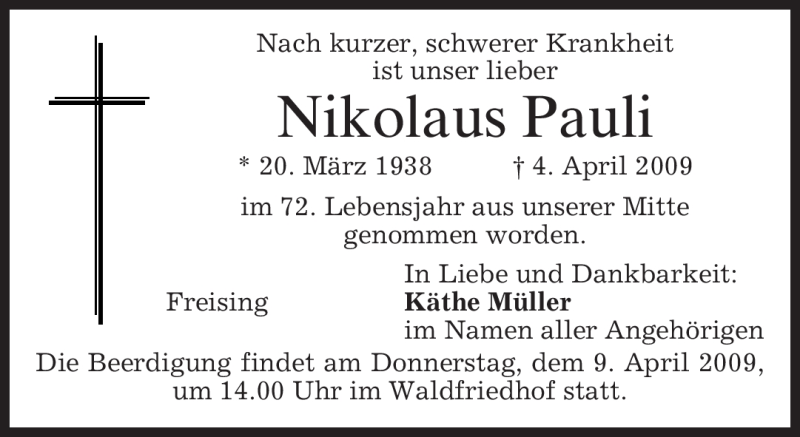 Traueranzeigen Von Nikolaus Pauli Trauer Merkur De