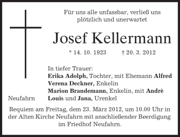 Traueranzeigen Von Josef Kellermann Trauer Merkur De