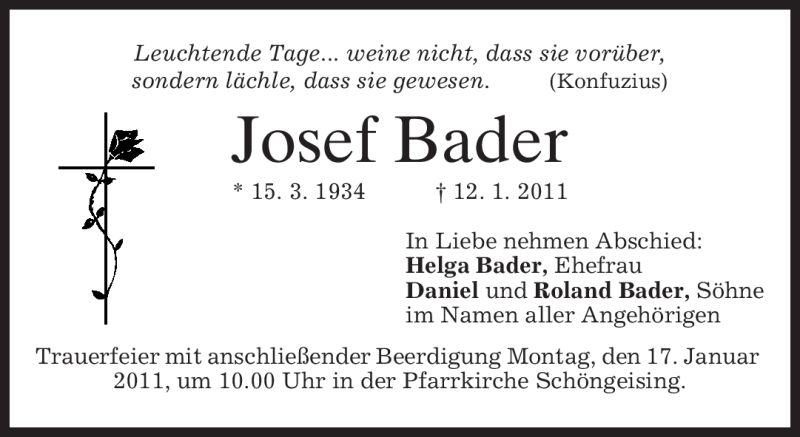 Traueranzeigen Von Josef Bader Trauer Merkur De