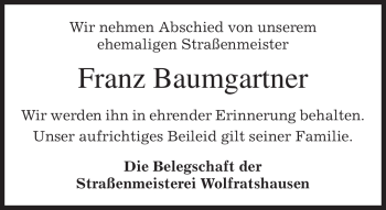 Traueranzeigen Von Franz Baumgartner Trauer Merkur De