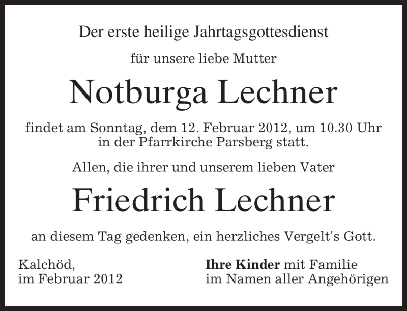 Traueranzeigen Von Friedrich Lechner Trauer Merkur De