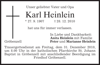 Traueranzeigen Von Karl Heinlein Trauer Merkur De