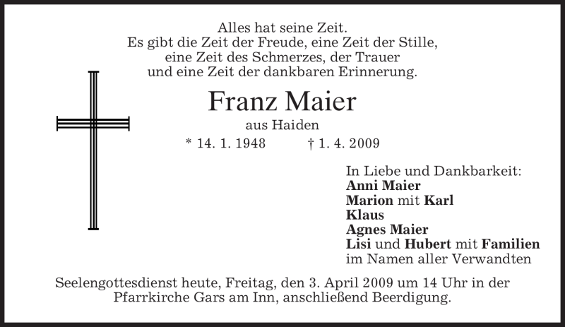 Traueranzeigen Von Franz Maier Trauer Merkur De