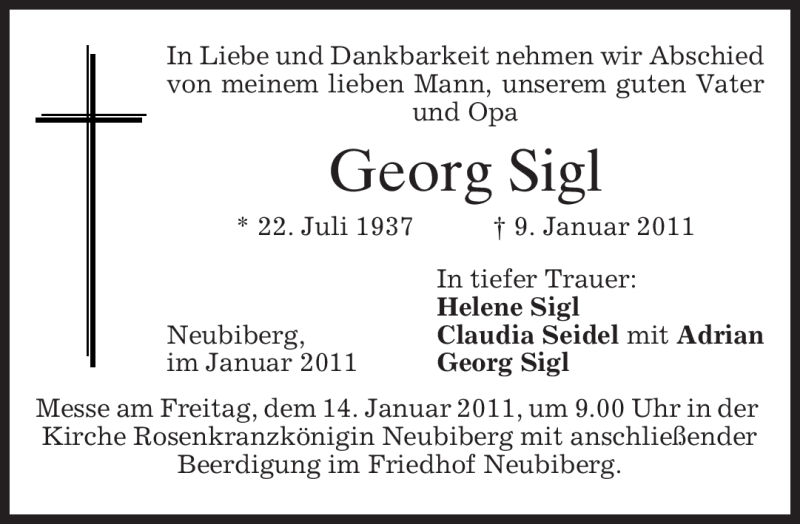 Traueranzeigen Von Georg Sigl Trauer Merkur De