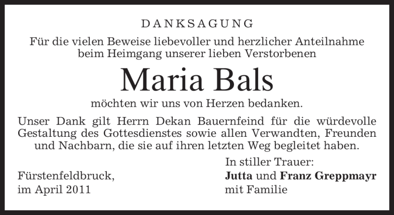 Traueranzeigen Von Maria Bals Trauer Merkur De