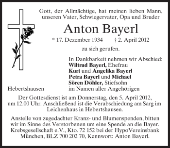 Traueranzeigen Von Anton Bayerl Trauer Merkur De