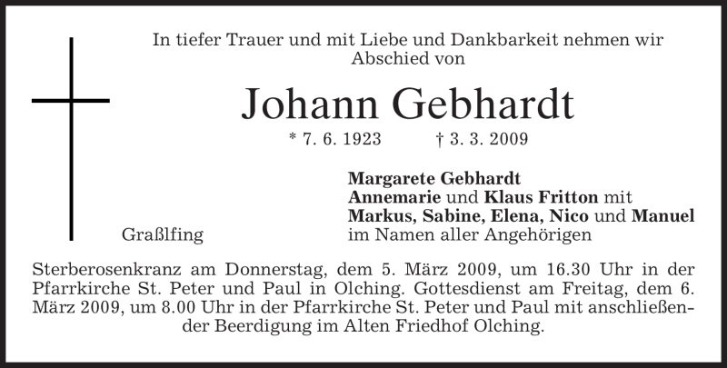 Traueranzeigen Von Johann Gebhardt Trauer Merkur De