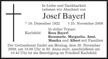 Traueranzeigen Von Josef Bayerl Trauer Merkur De