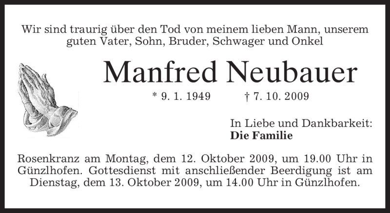 Traueranzeigen Von Manfred Neubauer Trauer Merkur De