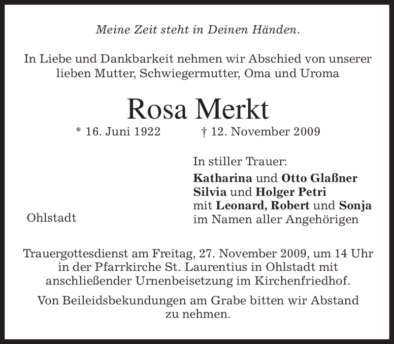 Traueranzeigen Von Rosa Merkt Trauer Merkur De