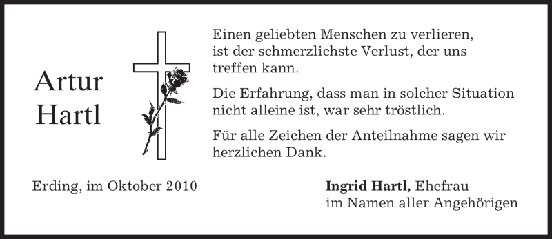 Traueranzeigen Von Artur Hartl Trauer Merkur De