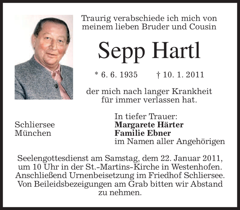 Traueranzeigen Von Sepp Hartl Trauer Merkur De