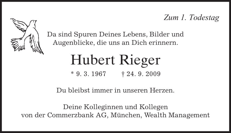 Traueranzeigen Von Hubert Rieger Trauer Merkur De