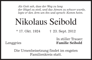 Traueranzeigen Von Nikolaus Seibold Trauer Merkur De