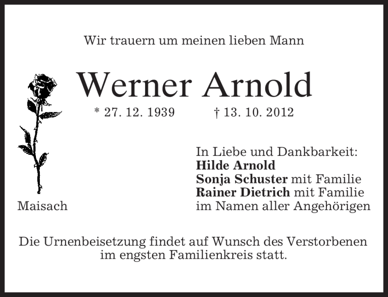 Traueranzeigen Von Werner Arnold Trauer Merkur De