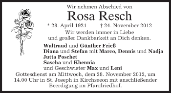 Traueranzeigen Von Rosa Resch Trauer Merkur De