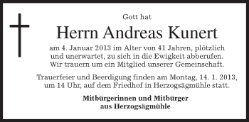 Traueranzeigen Von Andreas Kunert Trauer Merkur De