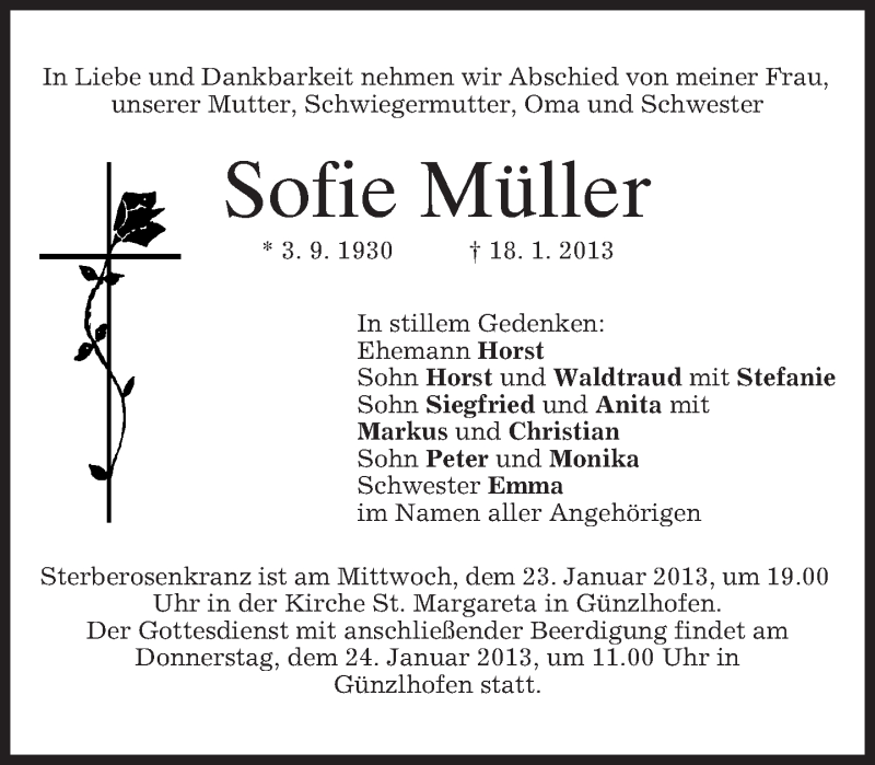 Traueranzeigen von Sofie Müller trauer merkur de