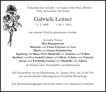 Traueranzeigen Von Gabriele Leitner Trauer Merkur De