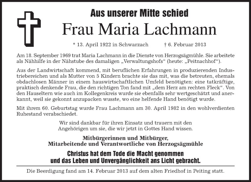 Traueranzeigen Von Maria Lachmann Trauer Merkur De